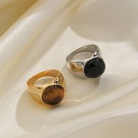 Elegant Round Tiger Eye Copper Obsidian Plating Inlay Tiger Eye Obsidian Gold Plated Silver Plated Rings main image 4