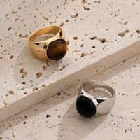 Elegant Round Tiger Eye Copper Obsidian Plating Inlay Tiger Eye Obsidian Gold Plated Silver Plated Rings main image 5