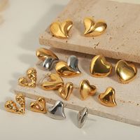 1 Pair Elegant Heart Shape Patchwork Plating Titanium Steel 18k Gold Plated Ear Studs main image 1