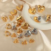 1 Pair Elegant Heart Shape Patchwork Plating Titanium Steel 18k Gold Plated Ear Studs main image 10