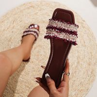 Women's Casual Color Block Square Toe Slides Slippers main image 3