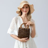 Women's Small Maple Color Block Vintage Style Square Open Straw Bag main image 4