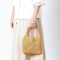 Women's Small Maple Color Block Vintage Style Square Open Straw Bag main image 3