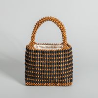 Women's Small Maple Color Block Vintage Style Square Open Straw Bag sku image 3