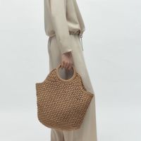 Women's Medium Straw Solid Color Elegant Square Open Straw Bag main image 1