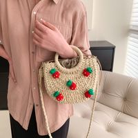 Women's Medium Straw Strawberry Cute Semicircle Zipper Handbag main image 5