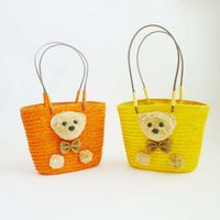 Women's Medium Straw Bear Solid Color Cute Square String Straw Bag main image 2