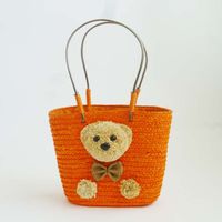 Women's Medium Straw Bear Solid Color Cute Square String Straw Bag sku image 1