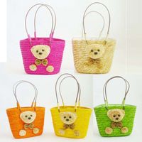 Women's Medium Straw Bear Solid Color Cute Square String Straw Bag main image 3