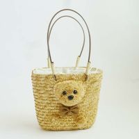 Women's Medium Straw Bear Solid Color Cute Square String Straw Bag sku image 2