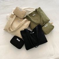 Women's Large Corduroy Solid Color Streetwear Square Zipper Shoulder Bag main image video
