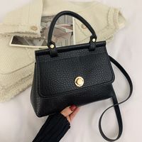 Women's Small Pu Leather Solid Color Classic Style Square Flip Cover Handbag sku image 1