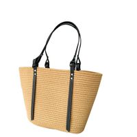 Women's Large Straw Color Block Vintage Style Pillow Shape Open Underarm Bag main image 4