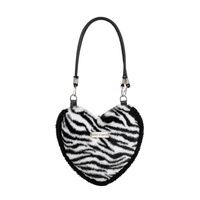 Women's Small Plush Zebra Flower Checkered Streetwear Heart-shaped Magnetic Buckle Underarm Bag sku image 2
