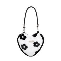 Women's Small Plush Zebra Flower Checkered Streetwear Heart-shaped Magnetic Buckle Underarm Bag sku image 1