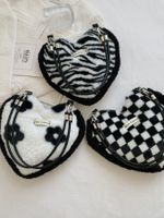 Women's Small Plush Zebra Flower Checkered Streetwear Heart-shaped Magnetic Buckle Underarm Bag main image 6