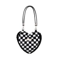 Women's Small Plush Zebra Flower Checkered Streetwear Heart-shaped Magnetic Buckle Underarm Bag sku image 3