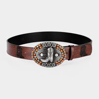 Vintage Style Bohemian Cowboy Style Lips Oval Pu Leather Inlay Turquoise Women's Leather Belts main image 3
