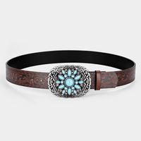 Vintage Style Bohemian Cowboy Style Lips Oval Pu Leather Inlay Turquoise Women's Leather Belts main image 9