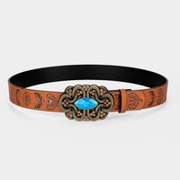 Vintage Style Bohemian Cowboy Style Lips Oval Pu Leather Inlay Turquoise Women's Leather Belts main image 8
