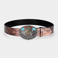 Vintage Style Bohemian Cowboy Style Lips Oval Pu Leather Inlay Turquoise Women's Leather Belts main image 10