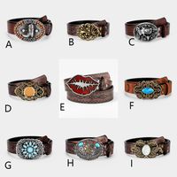 Vintage Style Bohemian Cowboy Style Lips Oval Pu Leather Inlay Turquoise Women's Leather Belts main image 1