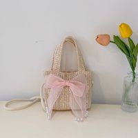 Women's Mini Straw Strawberry Bow Knot Cute Square Open Handbag sku image 1