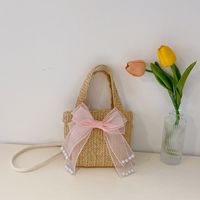 Women's Mini Straw Strawberry Bow Knot Cute Square Open Handbag sku image 5