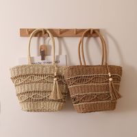 Women's Medium Straw Color Block Vintage Style Square Zipper Handbag main image 1