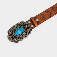 Vintage Style Bohemian Cowboy Style Lips Oval Pu Leather Inlay Turquoise Women's Leather Belts sku image 11