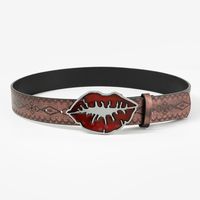 Vintage Style Bohemian Cowboy Style Lips Oval Pu Leather Inlay Turquoise Women's Leather Belts sku image 9