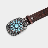 Vintage Style Bohemian Cowboy Style Lips Oval Pu Leather Inlay Turquoise Women's Leather Belts sku image 13