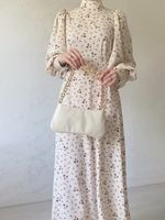 Women's Regular Dress Elegant High Neck Long Sleeve Flower Maxi Long Dress Daily sku image 4