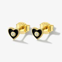 1 Pair Sweet Heart Shape Epoxy Plating Sterling Silver 18k Gold Plated Ear Studs sku image 2