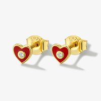 1 Pair Sweet Heart Shape Epoxy Plating Sterling Silver 18k Gold Plated Ear Studs sku image 3