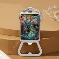 Sports Animal Peacock Alloy Glass Printing Plating Silver Plated Bag Pendant Can Openers Keychain sku image 2