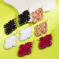 1 Pair Elegant Glam Cross Sequins Inlay Pu Leather Rhinestones Drop Earrings main image 1