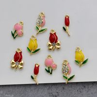 10 Pièces/paquet Sucré Fleur Alliage Émail Incruster Pendentif Bijoux Accessoires main image 2