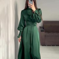 Femmes Robe Régulière Élégant Col Haut Manche Longue Couleur Unie Maxi Longue Robe Du Quotidien Rue main image 3