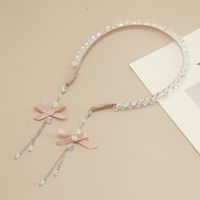 Women's Simple Style Shiny Bow Knot Artificial Crystal Beaded Tassel Hair Band sku image 1