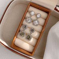 1 Pair Glam Shiny Round Square Plating Inlay Alloy Artificial Rhinestones White Gold Plated Drop Earrings main image 3