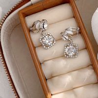 1 Pair Glam Shiny Round Square Plating Inlay Alloy Artificial Rhinestones White Gold Plated Drop Earrings sku image 3