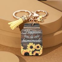 Casual Romantic Pastoral Sunflower Letter Bee Alloy Wood Printing Plating Inlay Gold Plated Bag Pendant Keychain main image 7