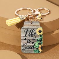 Casual Romantic Pastoral Sunflower Letter Bee Alloy Wood Printing Plating Inlay Gold Plated Bag Pendant Keychain main image 8