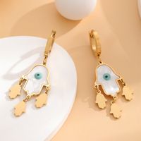 1 Pair Retro Eye Plating Inlay 304 Stainless Steel Resin Shell 18K Gold Plated Drop Earrings main image 6