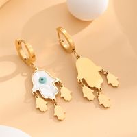 1 Pair Retro Eye Plating Inlay 304 Stainless Steel Resin Shell 18K Gold Plated Drop Earrings main image 5