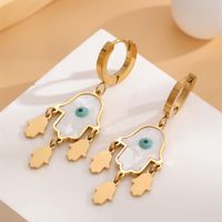 1 Pair Retro Eye Plating Inlay 304 Stainless Steel Resin Shell 18K Gold Plated Drop Earrings main image 7