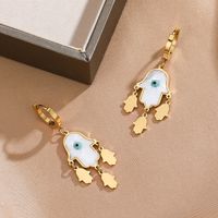 1 Pair Retro Eye Plating Inlay 304 Stainless Steel Resin Shell 18K Gold Plated Drop Earrings main image 4