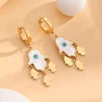 1 Pair Retro Eye Plating Inlay 304 Stainless Steel Resin Shell 18K Gold Plated Drop Earrings main image 8