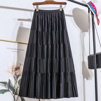Summer Spring Autumn Casual Preppy Style Vacation Solid Color Polyester Maxi Long Dress Skirts main image 2